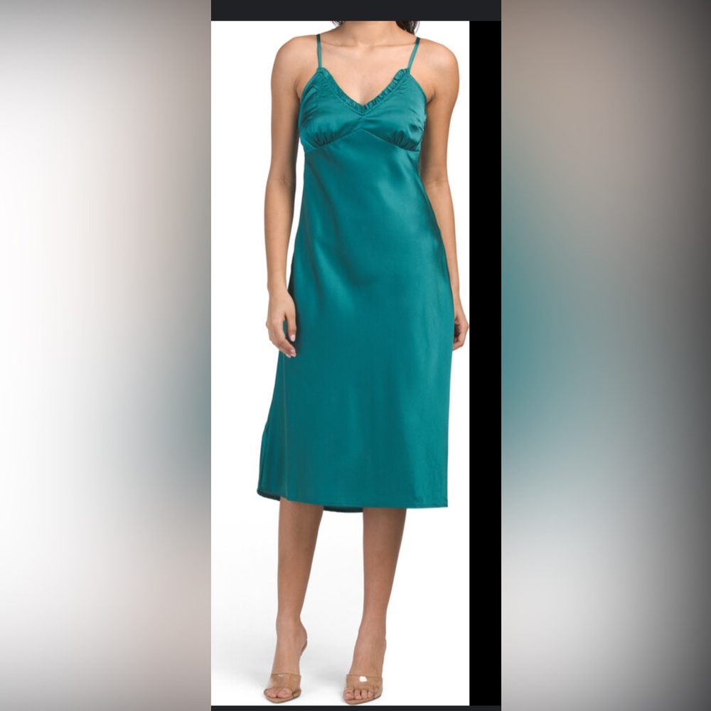 Blue midi slip dress, size small, polyester